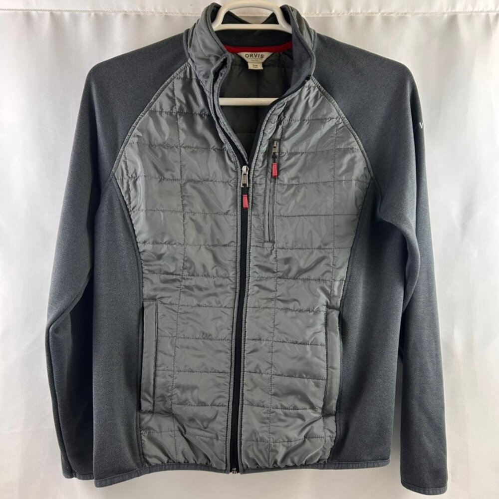 Orvis Jacket Mens Medium Mixed Media Quilted Puffer Full Zip Grey